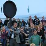 Team President Nick Rogers with the ceremonial Iron Skillet