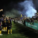 The Stars serenade the Dark Clouds after winning the first leg of the 2011 NASL Championship final. (From a video courtesy NSC Minnesota Stars)