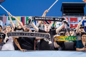 Dark Clouds raise their scarves after the win against DC United (Photo: Daniel Mick)
