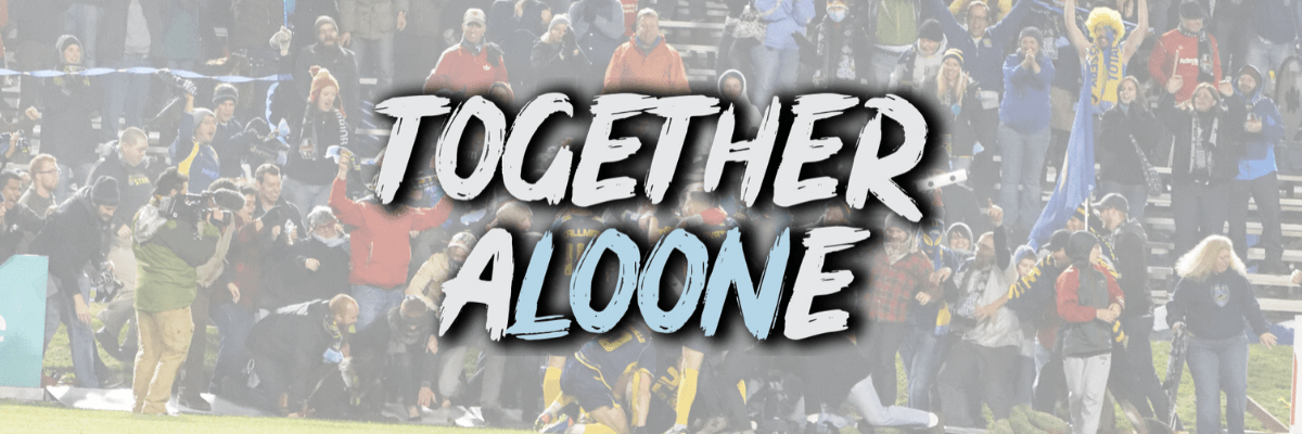 Together Aloone text on top of a photo of the MN Stars winning leg 1 of the NASL Semi-Final